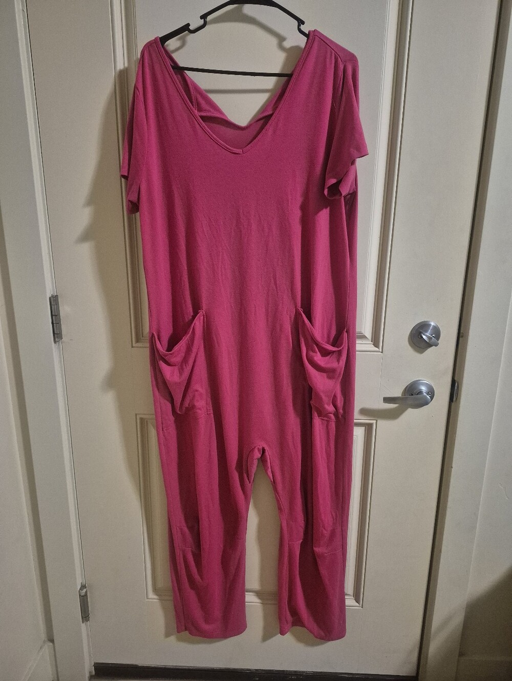 Bright Pink Casual Jumpsuit with Pockets
